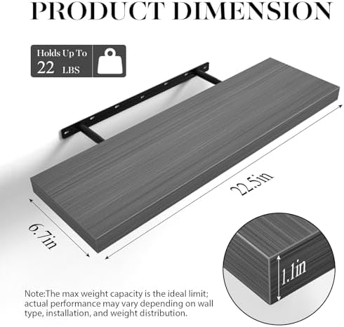 BAYKA Grey Floating Shelves 22.5in, Set of 3, Wall Mount Rustic Wood Shelf