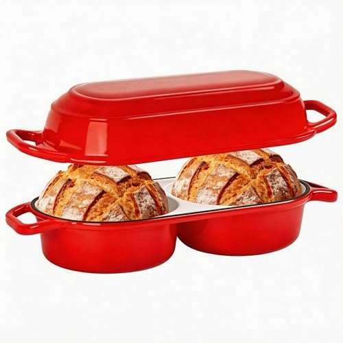 Mini Double Dutch Oven For Sourdough Bread Baking, 2.2QT Enameled Cast Iron