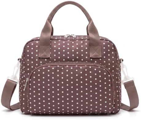 MEXS Insulated Lunch Bag for Women Men Large Reusable Lunch Box Adult Leakproof Portable Cooler Tote Bags for Work Picnic (Polka Dot Brown)