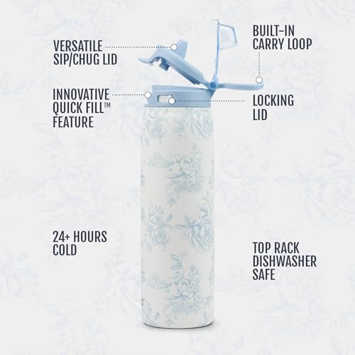 Ello Pop & Fill Insulated Stainless Steel Water Bottle with Quick Fill Lid, Leakproof Locking, Sip or Chug Spout, BPA-Free, Double Wall Vacuum Insulated for Sports, Travel & School- 22oz / 32oz / 40oz