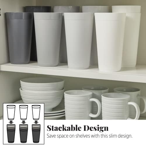 US Acrylic Newport 32 ounce Unbreakable Plastic Stackable Iced-Tea Tumblers in Grey Stone | Set of 12 Drinking Cups | Reusable, BPA-free, Made in the USA, Top-rack Dishwasher and Microwave Safe