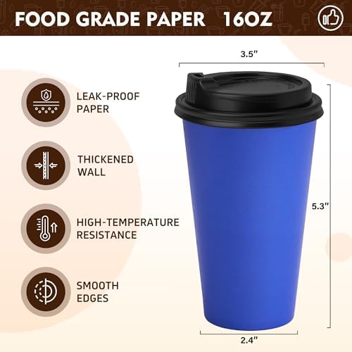 YEEHAW 16 oz Coffee Cups with Lids, Blue, 100 Pack