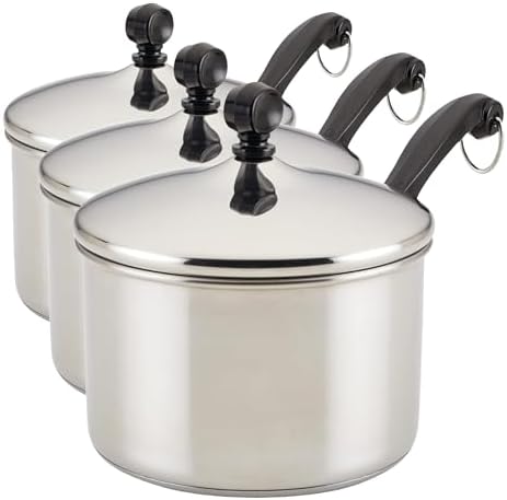 Farberware Classic Stainless Steel 2-Quart Mirror Satin Covered Saucepan,Silver,(Pack of 3)
