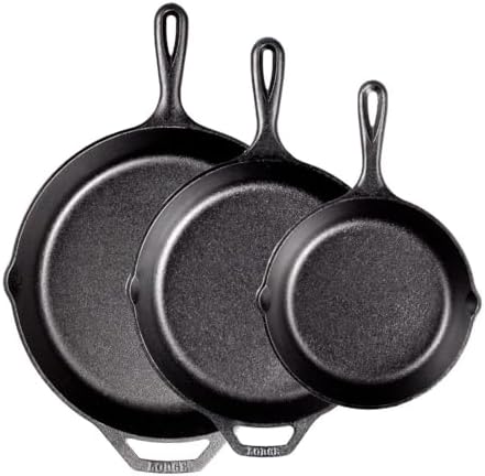 Lodge Pre-Seasoned Cast Iron Skillet Set, 8, 10.25 and 12 Inches