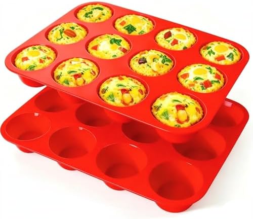 Silicone Mold for Baking, 12 Cup Nonstick Muffin Pan 2Pcs