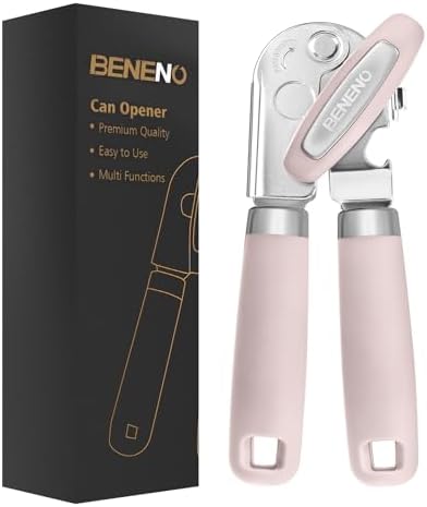Beneno Heavy Duty Hand Can Opener Manual with Magnet, Light Pink