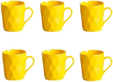11 Ounce Porcelain Mugs, Set of 6, Tea and Cocoa Mug Set, Matte (Yellow)
