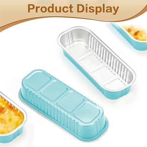 50 Pack Mini Cake Pans with Lids and Spoons, Mini Loaf Baking Pans 6.8oz, Small Disposable Aluminum Foil Loaf Pans, Rectangular Baking Containers for Party and Picnics, Cheesecake Pans (Blue)