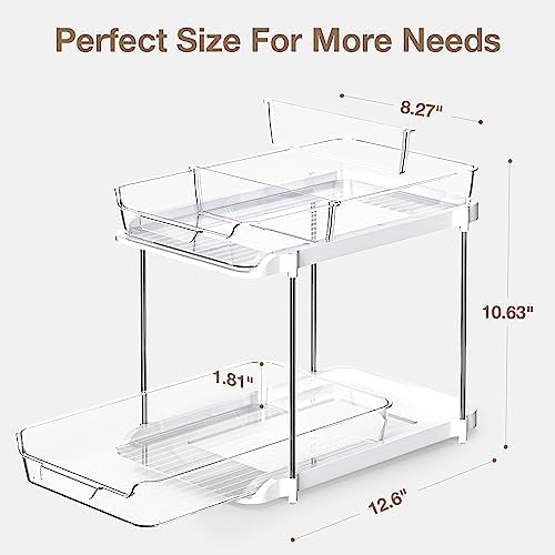 Delamu 2-Tier Bathroom Under Sink Organizers and Storage, Pull Out Cabinet Drawers with Anti-Slip Design, Multi-Purpose Storage for Kitchen, Pantry, Bathroom & Home Organization, Snowy, 1 Pack