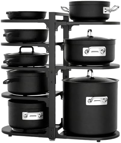 Adjustable Pots & Pans Organizer for Cabinet: 8-Tier Heavy Duty Pan Rack