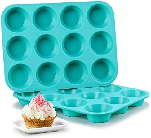 CAKETIME Silicone Muffin Pan Set, Cupcake Pans 12 Cups Silicone Baking Molds, Food Grade, Pinch Test Approved, Pack of 2