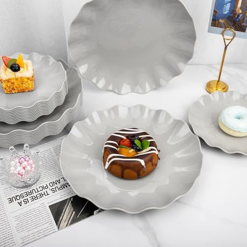 LIYH 24Pcs Grey Plastic Plates Reusable Unbreakable Dinner And Salad Set