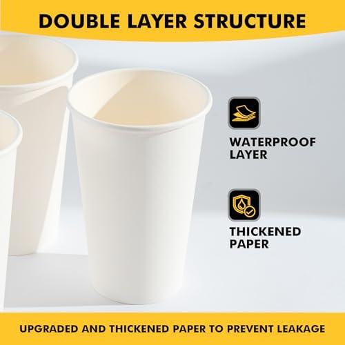 RACETOP 16 oz Coffee Cups, 200 Pack, Disposable Paper Hot Coffee Cup