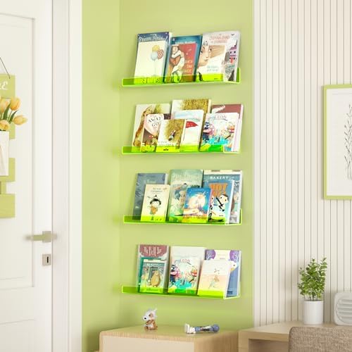 upsimples 4 Pcs 15" Acrylic Shelves for Wall Display, Fluorescent Green