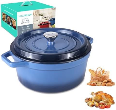 HAUSHOF 5.3QT Enameled Cast Iron Dutch Oven, Non-Stick Pot