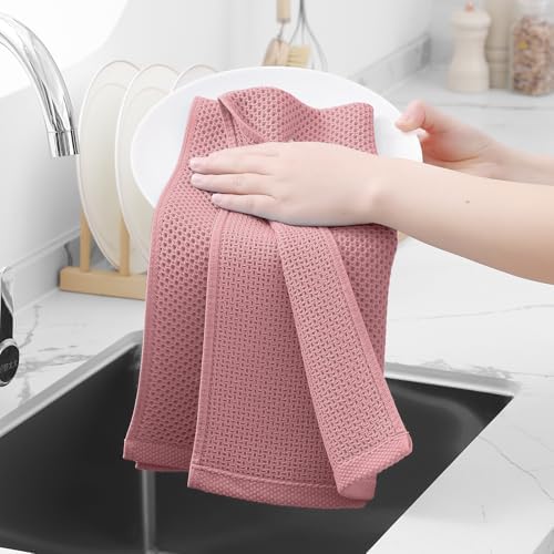 Homaxy 100% Cotton Waffle Weave Kitchen Dish Towels 4-Pack, Dried Rose