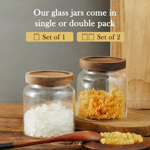 Labina Glass Jar with Wood Lid, Airtight Kitchen Storage Canister