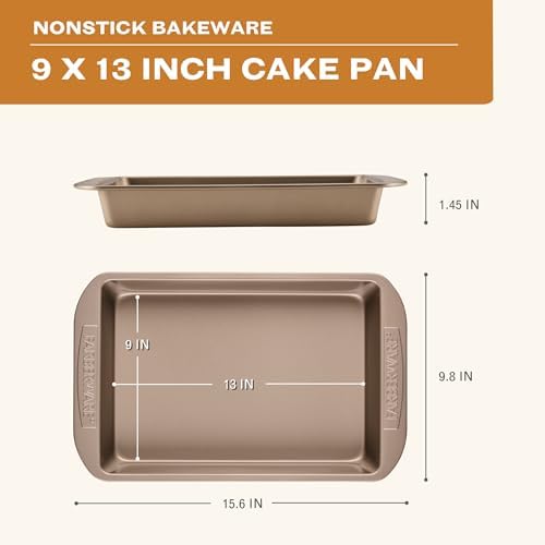 Farberware Nonstick Rectangular Cake Pan, 9x13 Baking Pan, Mocha