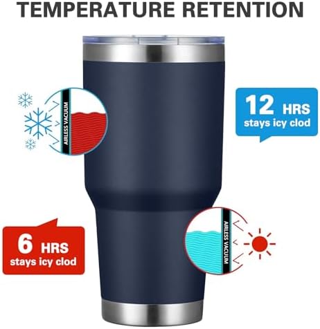 MEWAY 30oz Tumbler Double Wall Vacuum Insulated Travel Mug, Stainless Steel Tumbler with Lid, Durable Powder Coated Insulated Coffee Cup for Cold & Hot Drinks (Navy,1 PACK)