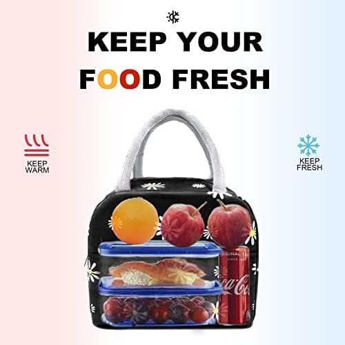 Sonuimy Insulated Lunch Bag Women, Reusable Cute Tote Lunch Box Black/White