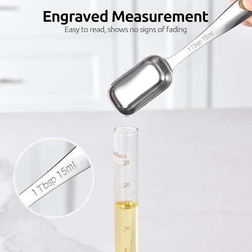 U-Taste Narrow Square Measuring Spoons, Metal Measure Set of 8 with Leveler