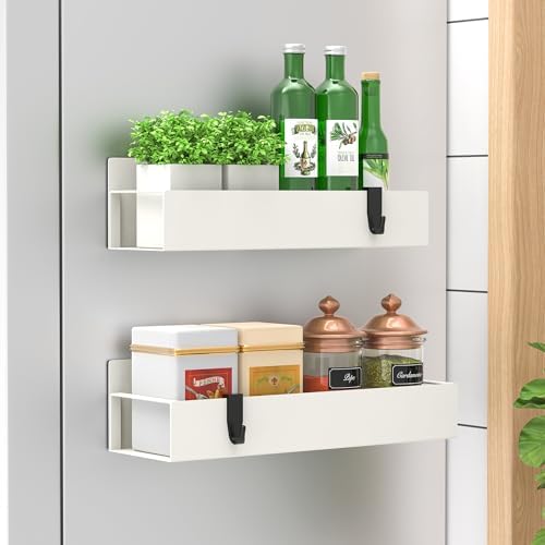 HuggieGems Metal Magnetic Spice Rack for Refrigerator Cream White, 2 Pack