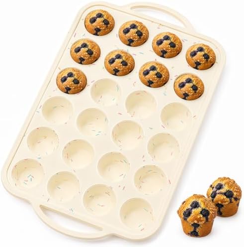 Mini Cupcake Pans, Metal Reinforced Frame Silicone Mini Muffin Pan 24 Cups