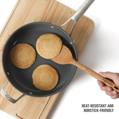 Calphalon Prime Solid Turner, 13-Inch Teak Wood Kitchen Spatula, Wooden Flipping Turner for Nonstick Cookware, Heat-Resistant Moisture-Resistant Cooking Tool