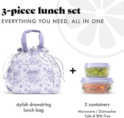 Fit & Fresh Cromwell Cinch Insulated Lunch Bag for Women w/Containers