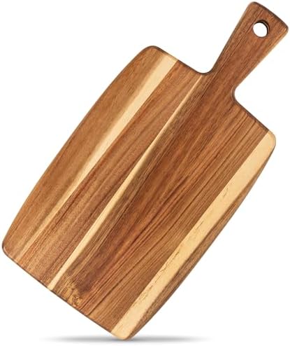 Acacia Wood Cutting Board and Chopping Board with Handle for Meat, Cheese Board, Vegetables, Bread, and Charcuterie - Decorative Wooden Serving Board for Kitchen and Dining Room, 16" x 8"
