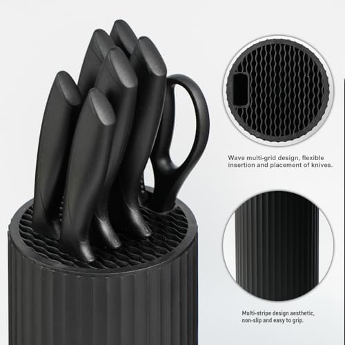 Knife Set, 8-Piece Kitchen Knife Set with Universal Block - Anti-Rust Chef Knives, Ergonomic Design, Dishwasher Safe (Black)
