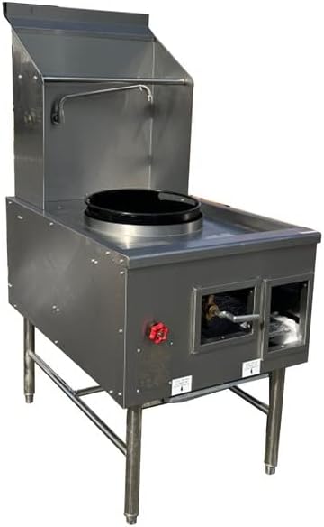 cooler depot Chinese Wok Range with Waterfall, 28" Width 1 hole burner 13" diameter ring propane/natural gas LP NG, NSF Certified