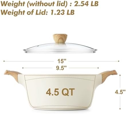 SENSARTE Ceramic Nonstick Stock Pot with Lid, 2.6/4.5/6.6/8.5/11 QT Soup Pot Casserole Pot, Non-toxic Healthy Pasta Pot, Large Cooking Pot Stew Pot, Induction Compatible, PFOA PFAS PTFE Free, White