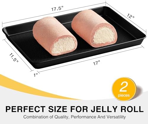 HONGBAKE 2 Pack Half Sheet Pan Set, 1/2 Cookie Sheets for Baking with Diamond Texture, 17.5" x 12" Large Baking Sheets Non Stick, Non Toxic Oven Trays for Cooking, 57% Thicker Carbon Steel, Dark Gray