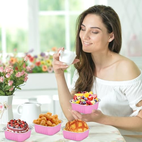 selizo 60 Pack 10oz Mini Disposable Cake Pans with Lids, Aluminum Foil Square Baking Cups, 4.4x4.4 Large Baking Cake Tins Cup Cake Containers with Lids for Thanksgiving Individual Cakes