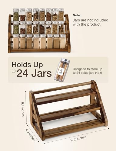 Tinamo Acacia Wood Spice Rack, 3-Tier Spice Rack Organizer for Countertop