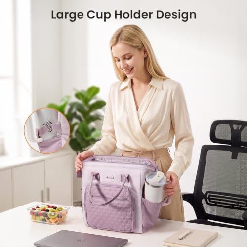 LOVEVOOK Lunch Bag Women,Puffy Insulated Lunch Box Women with Cup Holder