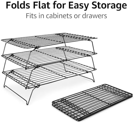 3-Tier Stackable Cooling Rack for Baking – 16" x 10" Carbon Steel Cookie Cooling Racks, Collapsible Space-Saving Design with Tight Grid, Dishwasher Safe – Dependable Industries