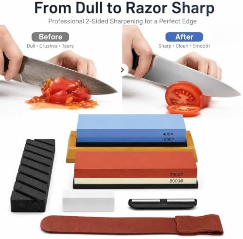 Knife Sharpening Stone Set, 400/1000 3000/8000 Grit Whetstone Kit for Knife
