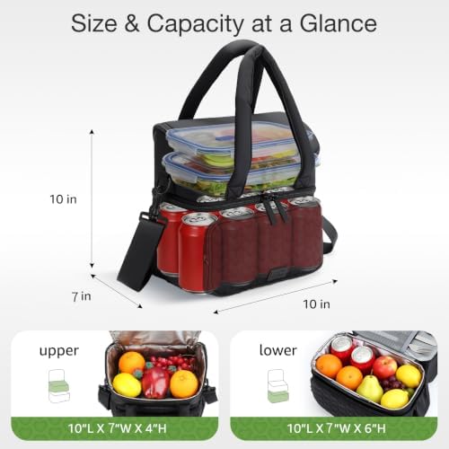 Double Deck Lunch Bag for Women, Black-L