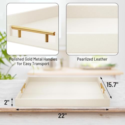 ATZYmolin 22" x 15.7" Extra Large Serving Tray, Vanity Platter, Beige