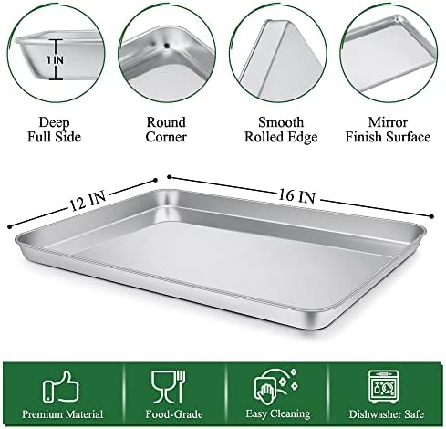 P&P CHEF 16 Inch Cookie Baking Sheet Pan with Wire Rack,4 Pcs