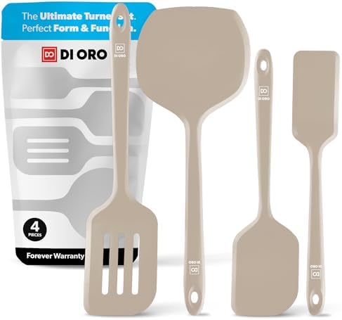 DI ORO Silicone Turner Spatula Set - 600F Heat Resistant, 4-Pc Clay