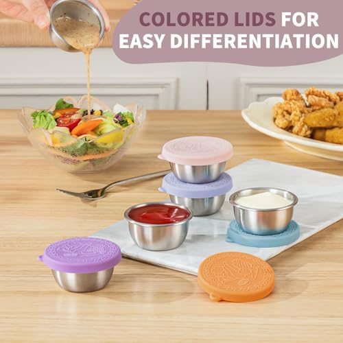 8 Pack - 1.6 Oz Small Salad Dressing Containers To Go, Sauce Cups with Lids