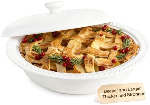 Deep Dish Pie Pan with Lid for Baking, 11 inch Pie Dish with Cover
