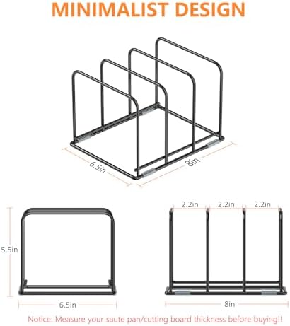 KORRTFID Kitchen Cabinet Organizer - Steel Cookware Rack, Divided Holder with 3 Slots for Skillets, Baking Tray and Chopping Board - Pan Storage (2.2 Inch Width Slots)