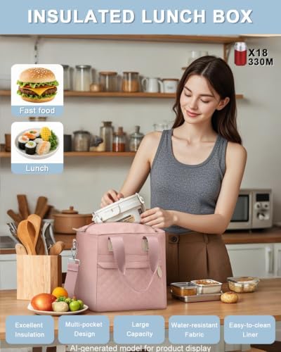 Capolo Lunch Bag for Women,Small Insulated Lunchbox Tote Reusable,M-Pink