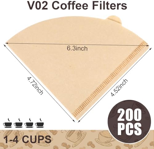 200 Count Coffee Filter, Size 02 Natural Unbleached Pour Over Coffee Filter