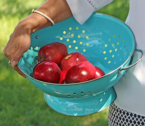 Reston Lloyd Calypso Basics Extra Large Enameled Colander with Solid Base, Strainer Basket with Handles, for Pasta, Berries, Vegetables, Fruit, 7 Quart, Turquoise ( 224oz/ 6.6 L)