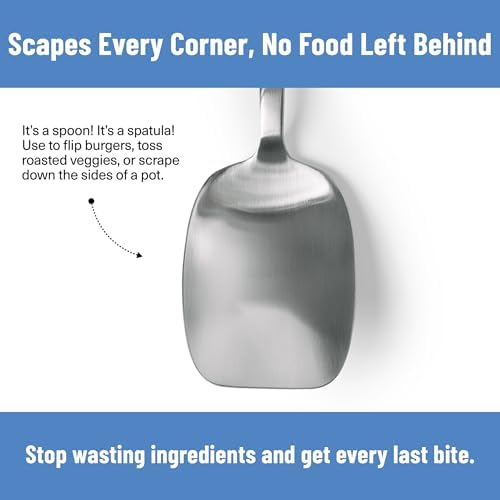 Misen Scraper Chef Spoon – Stainless Steel Cooking Spoon and Spatula Hybrid for Flipping Burgers Tossing Vegetables Scraping Pots Serving Casseroles and Everyday Kitchen Prep